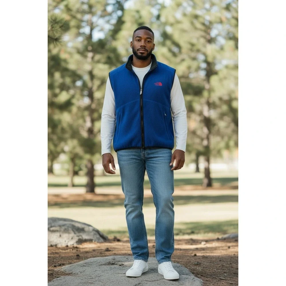 The North Face Fleece Polartec Vest‎ Royal Blue Full Zip Men M Outdoor Layer USA